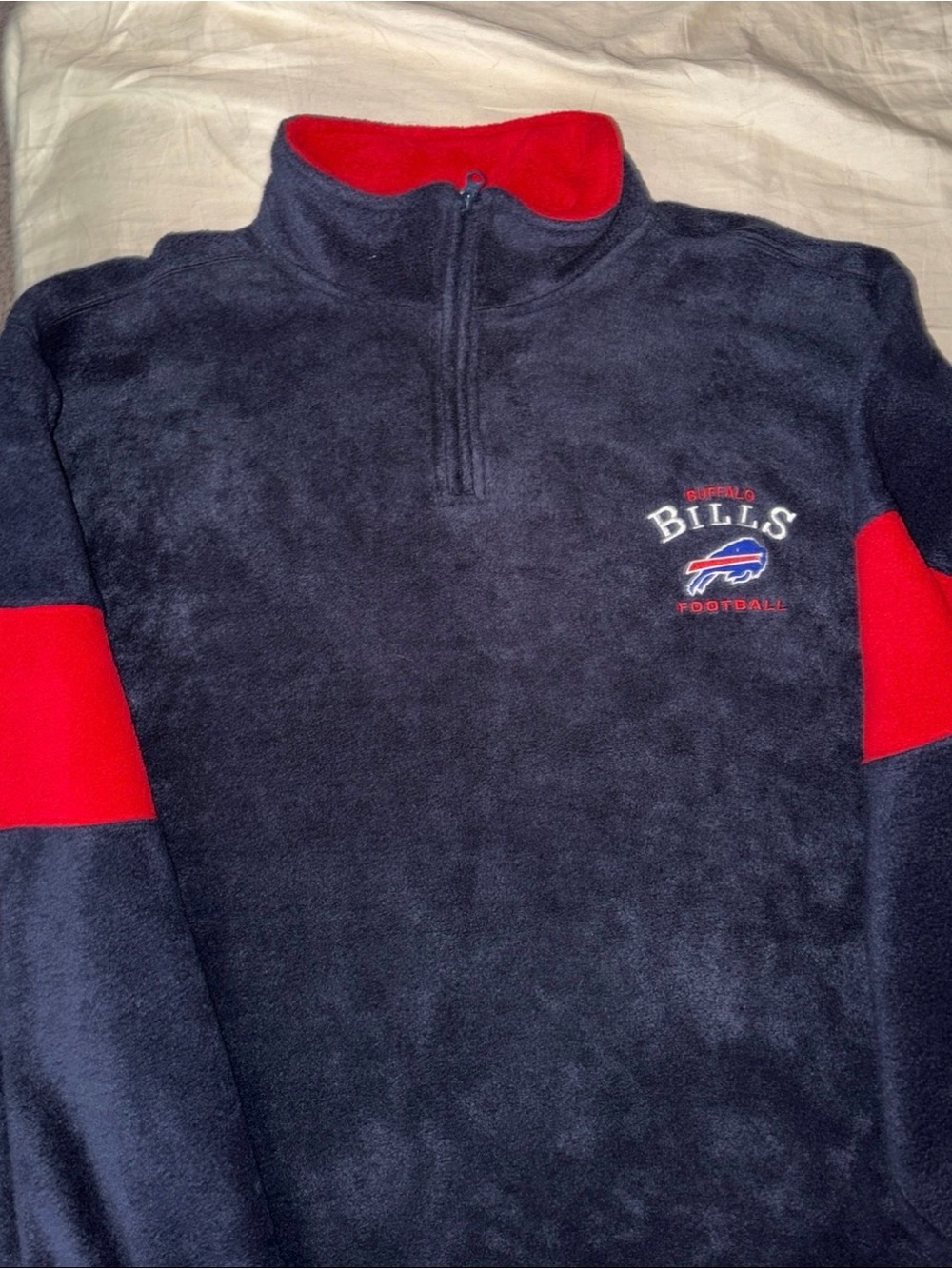 Buffalo David Bitton Navy and Red Quarter-Zip Fleece Pullover
